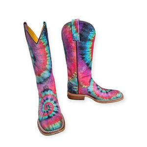Tin Haul Ladies Groovy Tie Dye Camper Sole Square Toe Western Boots Size 6.5
